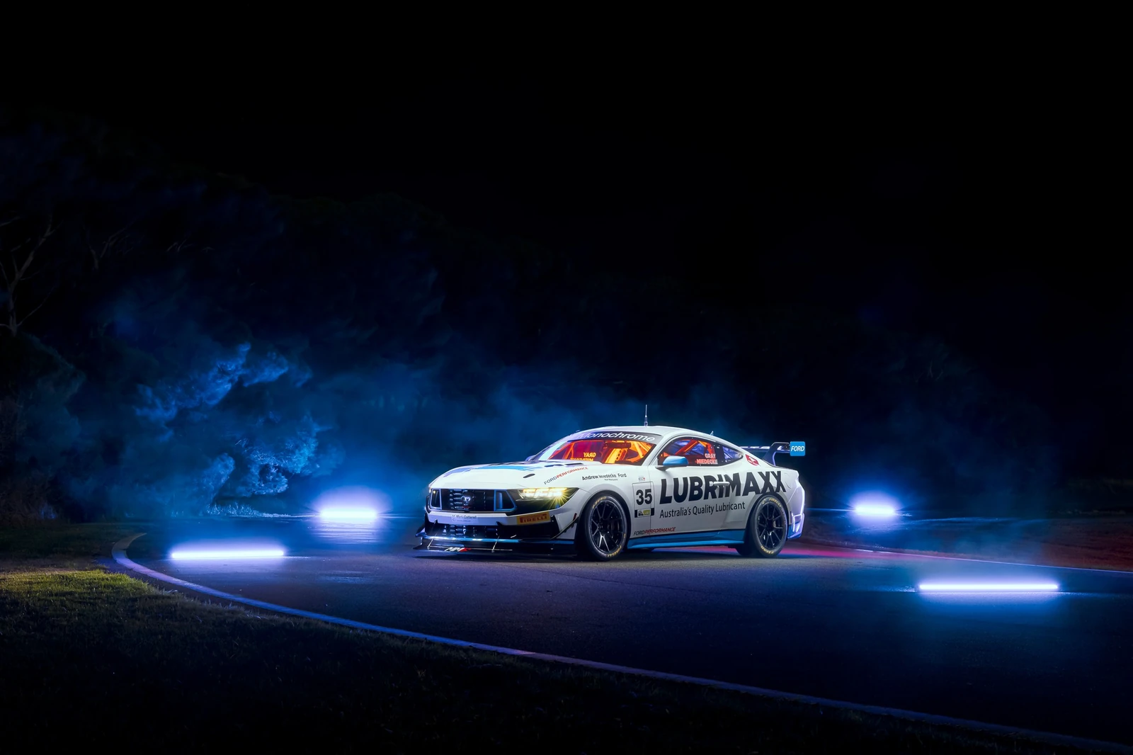 The Ford Mustang GT4 in its new blue livery launched at the Bathurst 12 Hour