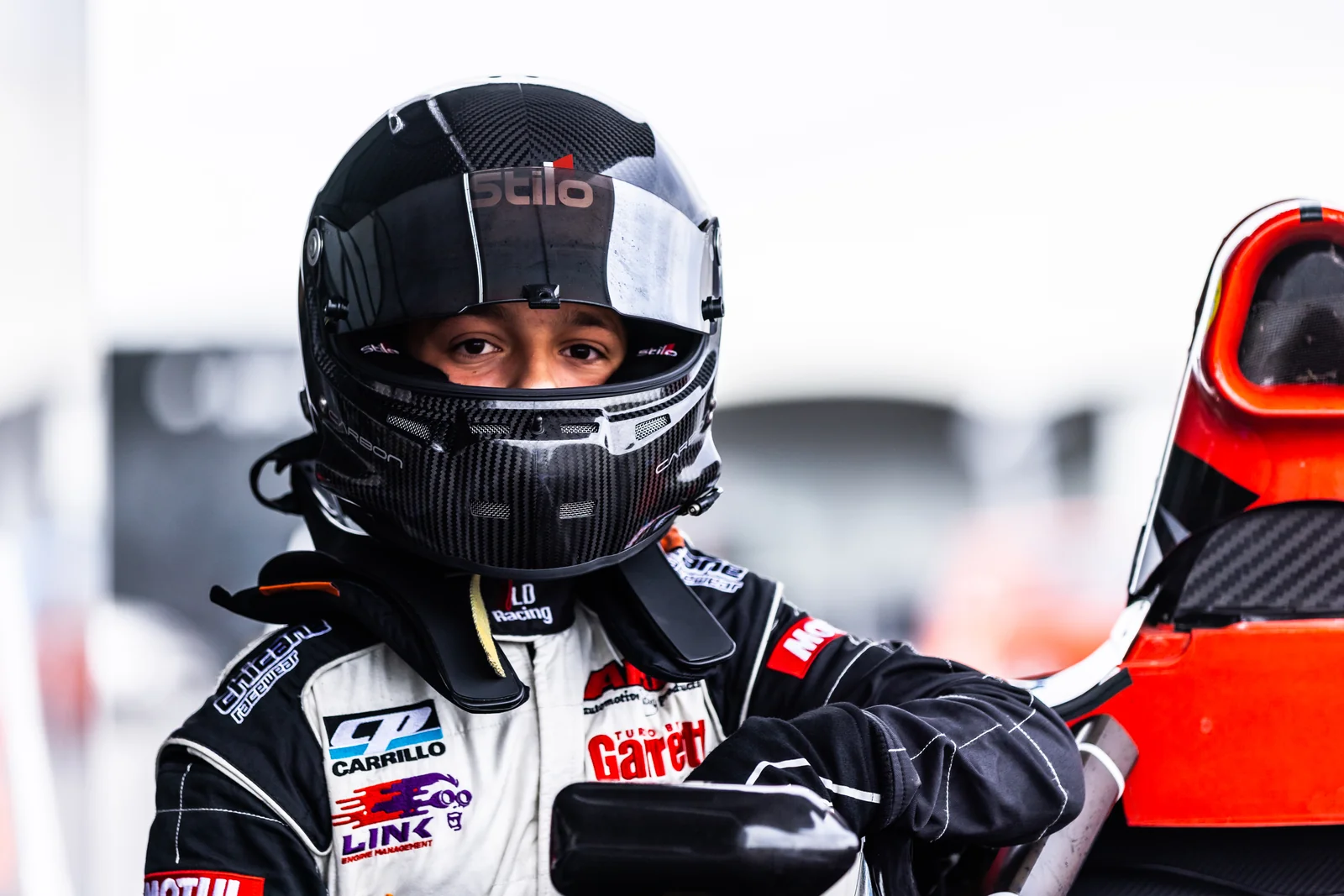 Blake Dowdall helmeted and focused at Hampton Downs.