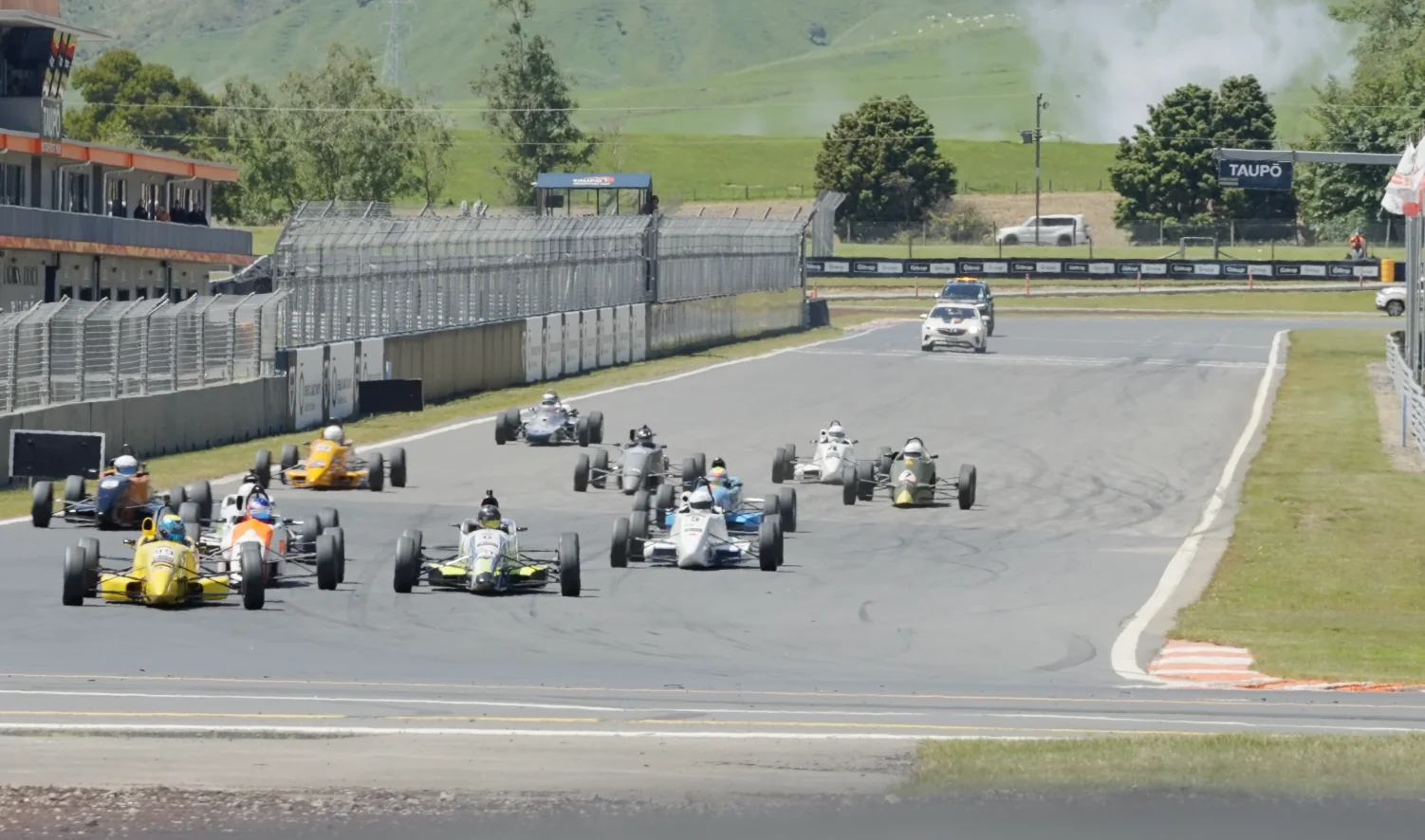 Blake Dowdall battles in the Formula Ford pack at Taupo.